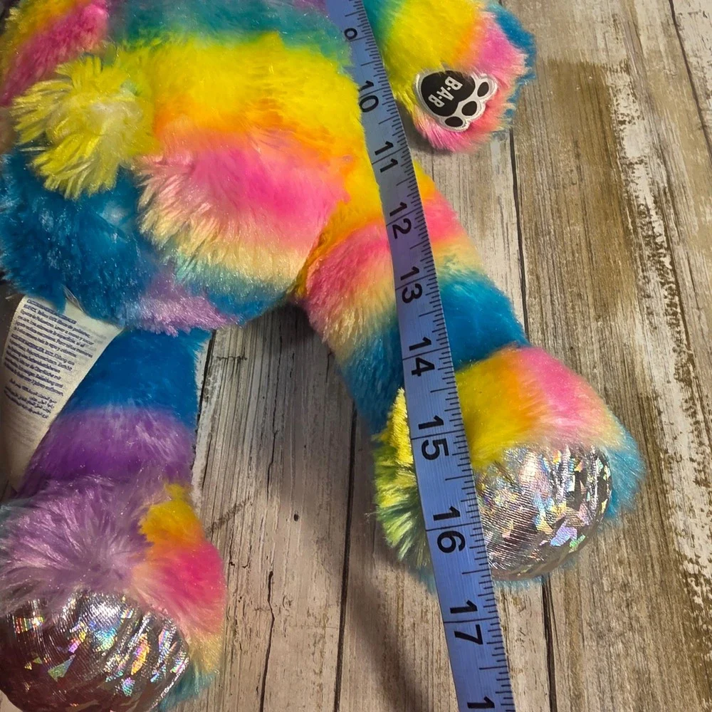 Build-A-Bear Workshop Rainbow Striped Teddy Bear Glitter Eyes Holographic 16in